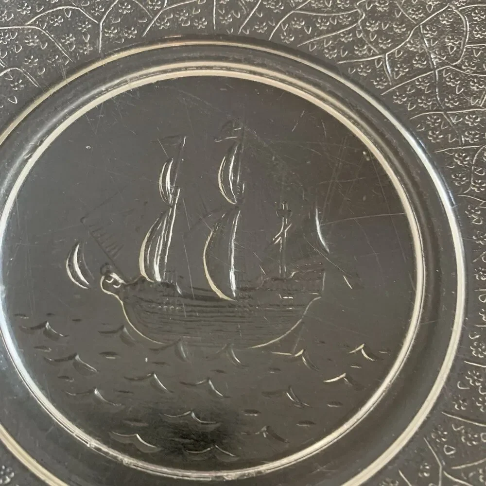 L.E. Smith Glass Co. VTG Pressed Glass Plate Santa Maria Pattern 1920s-1930s